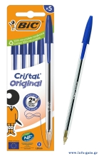 BIC στυλό διαρκείας ballpoint Cristal Original, 1mm μύτη, μπλε, 5τμχ