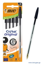 BIC στυλό διαρκείας ballpoint Cristal Original, 1mm μύτη, μαύρο, 5τμχ